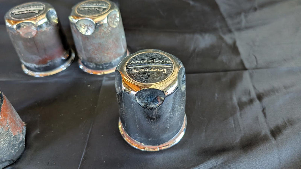 Set of 4 Vintage American Racing Push-Through Center Caps