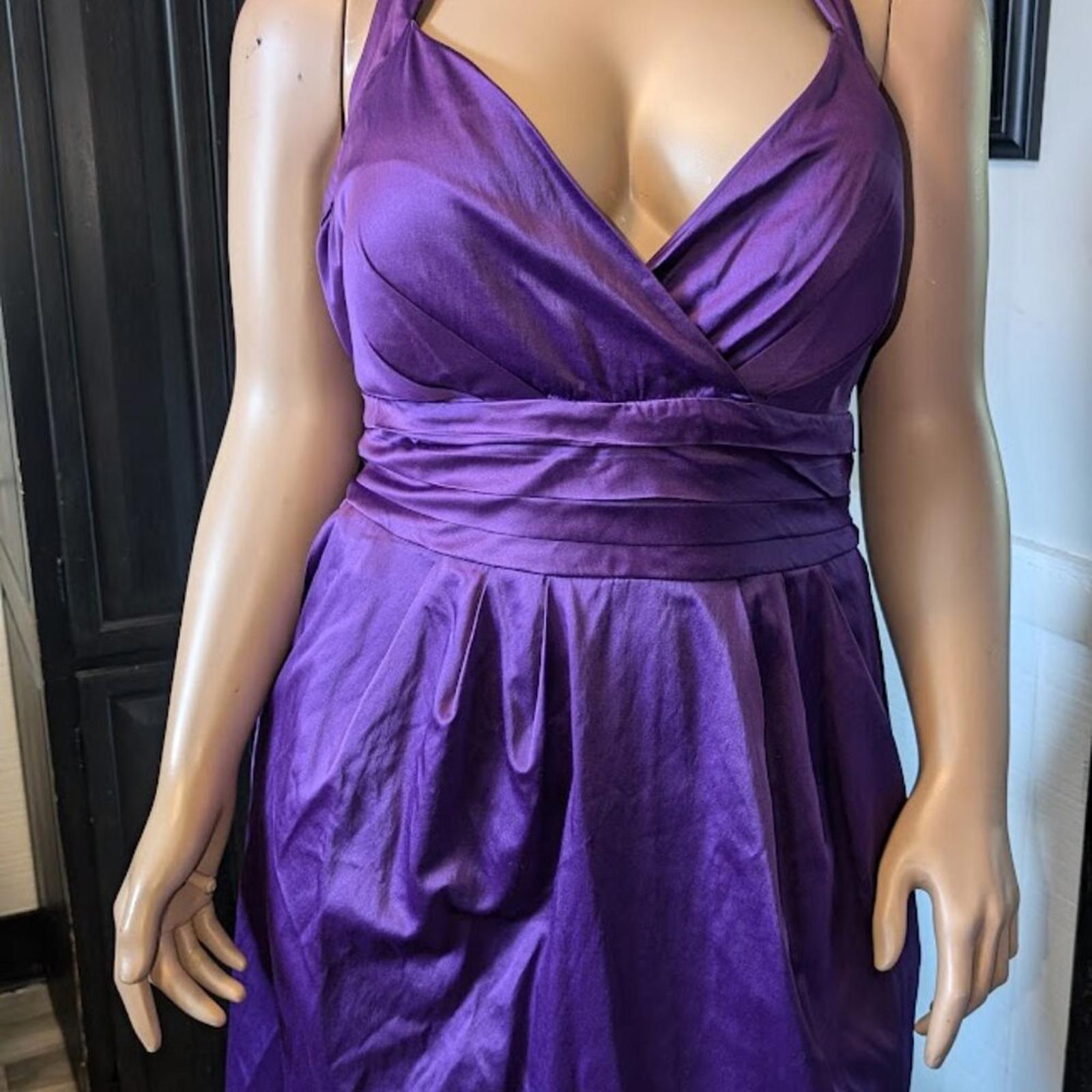 Snap Purple Satin Halter Dress with Pockets (22W)